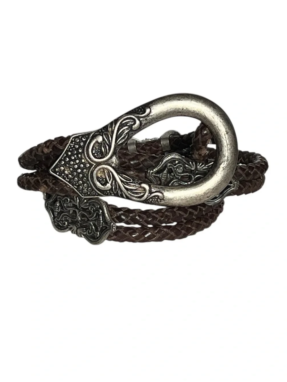 Brown Braided Leather Ornate Filigree Belt Western Casual